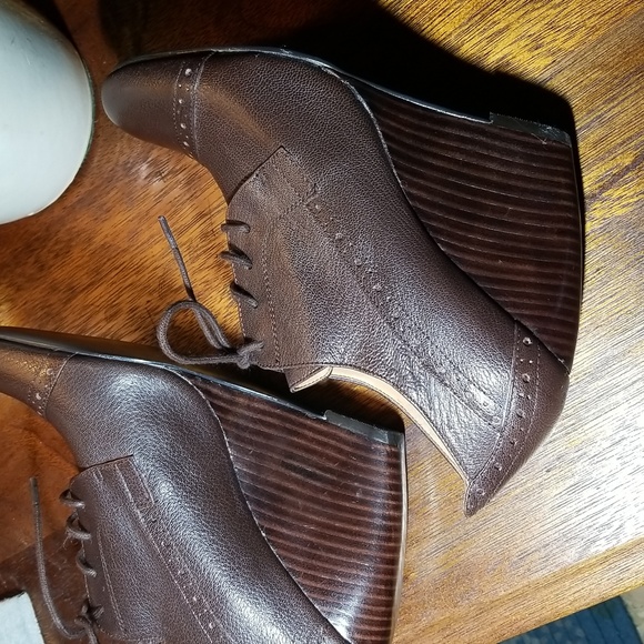 Nine West Brown Leather Wedge Ankle Boots. Size 10M - Picture 7 of 9